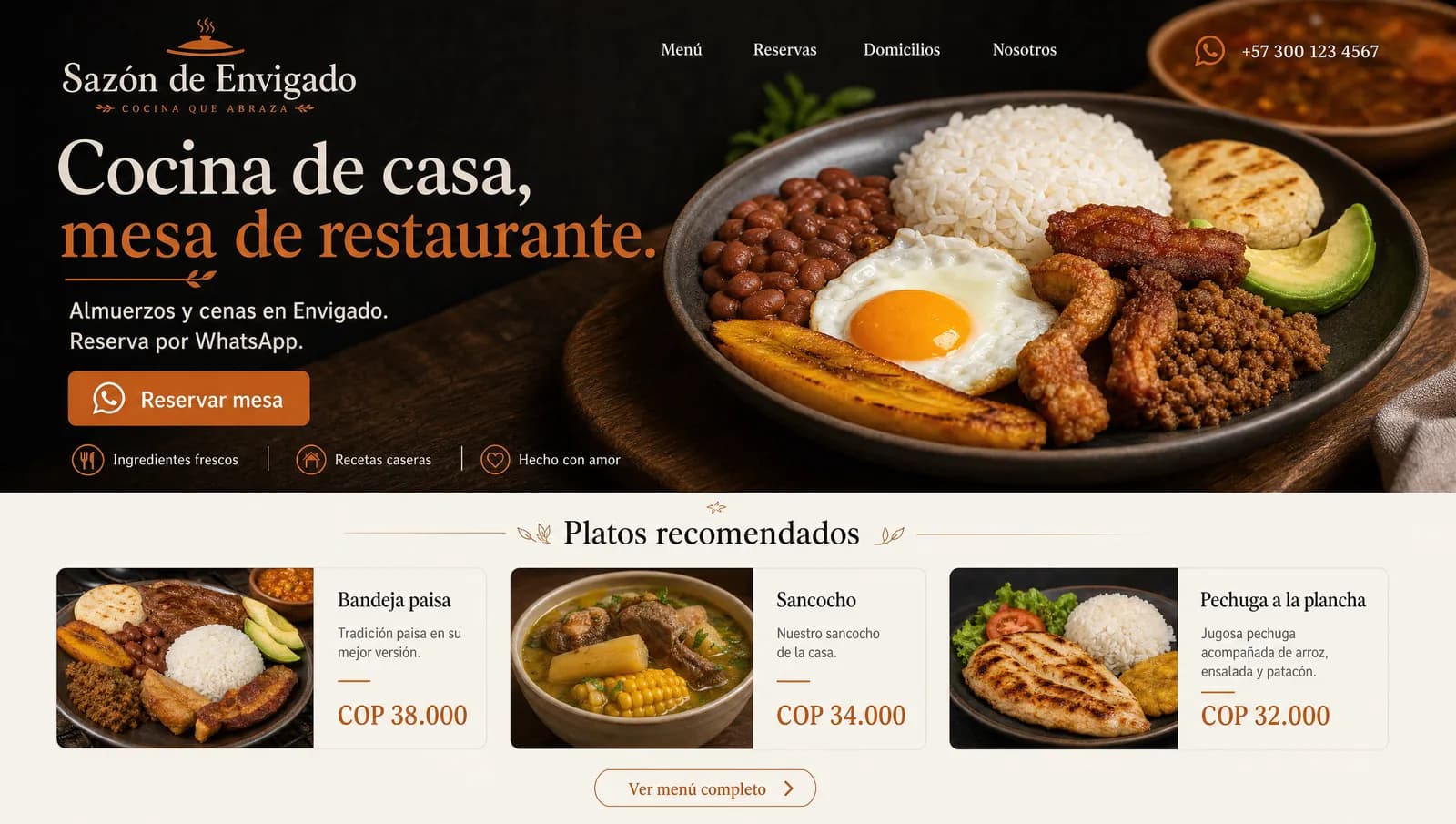 Concepto de diseño: Restaurante con menú y reservas